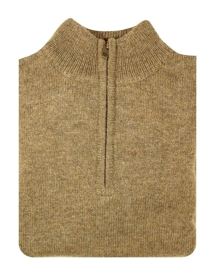 Half Zip Up Knit Jumper in Beige image 3