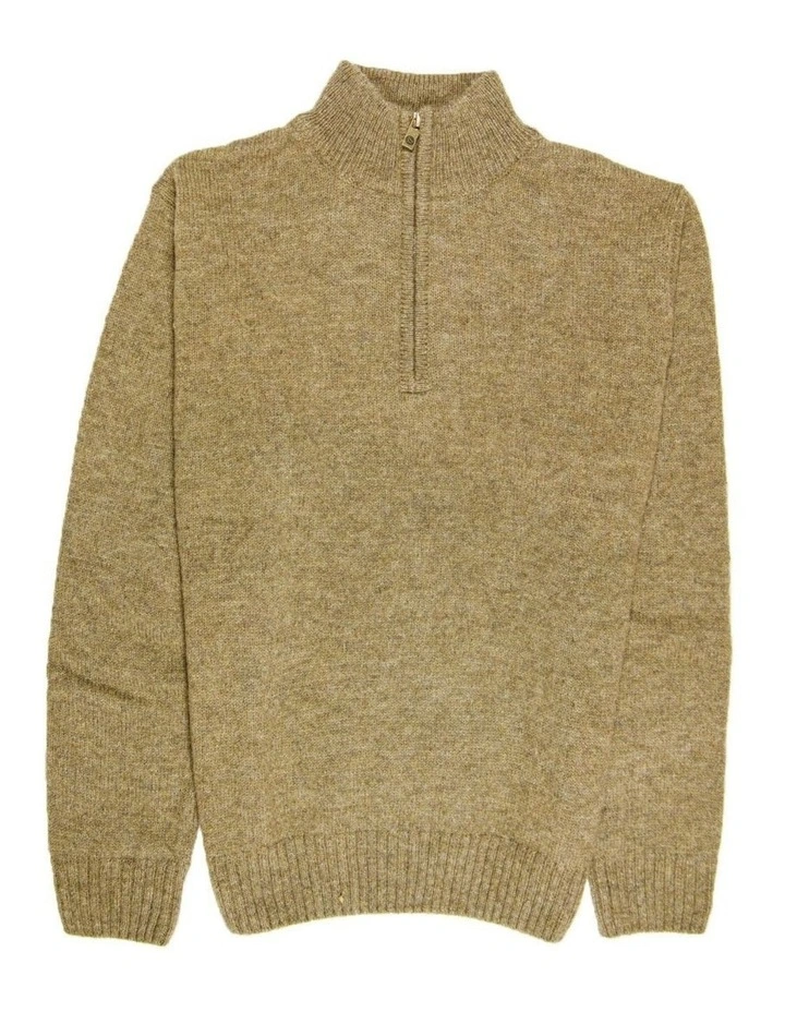 Mens Shetland Ragg Wool Half Zip Up Knit Sweater in Nutmeg image 4