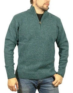 Half Zip Up Knit Jumper in Green