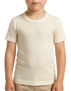 Merino Wool Blend Thermal Underwear Short Sleeve Tee Top in Natural