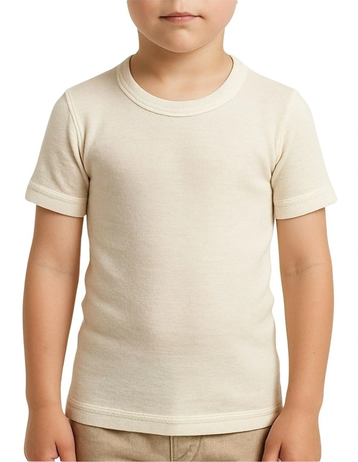 Merino Wool Blend Thermal Underwear Short Sleeve Tee Top in Natural image 1