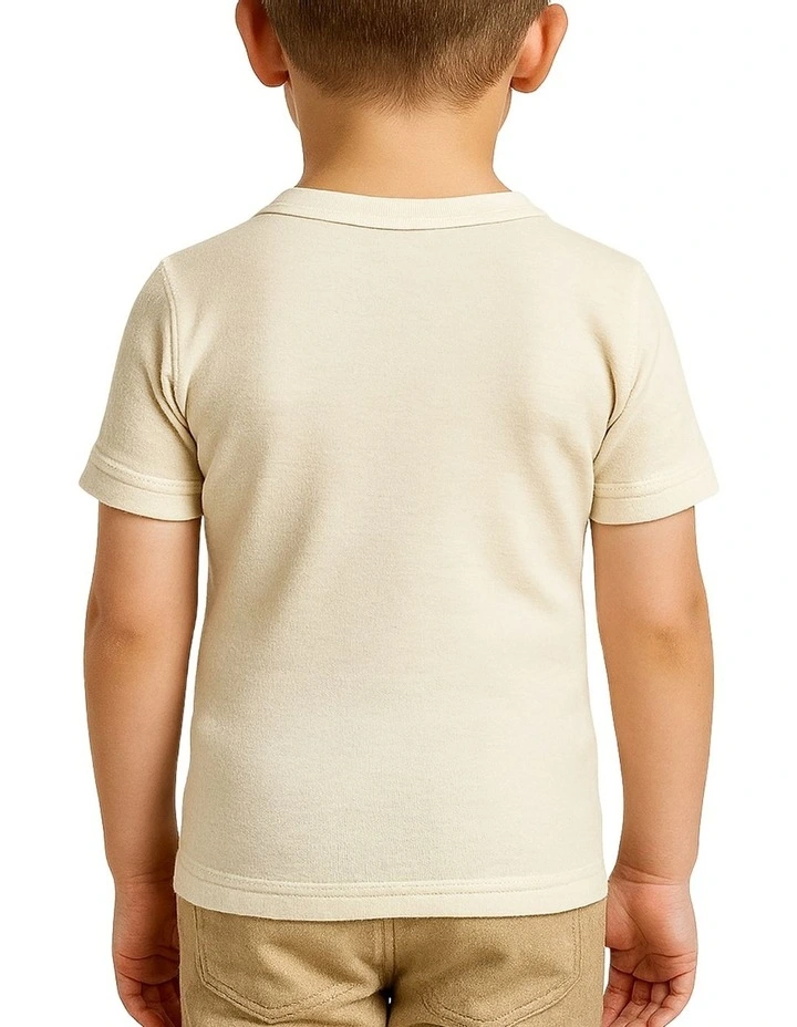 Merino Wool Blend Thermal Underwear Short Sleeve Tee Top in Natural image 2