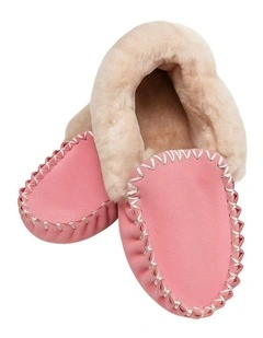 100% Australian Merino Sheepskin Moccasins Slippers in Hot Pink