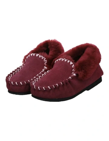 Australian Merino Sheepskin Moccasins Shoes in Burgundy