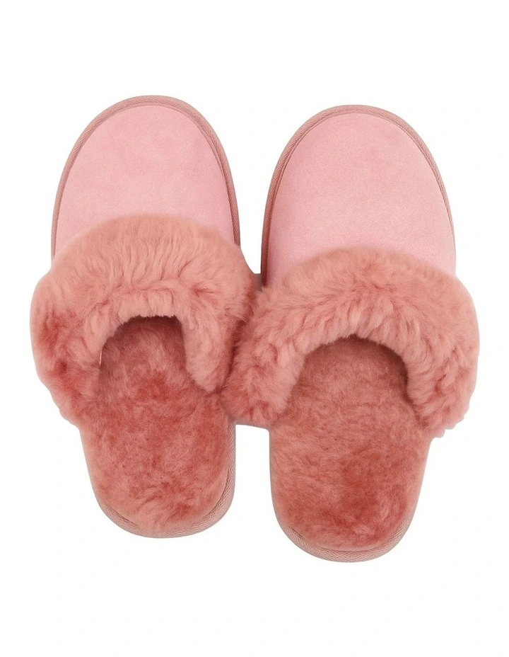 Sheepskin Wool Scuffs Slip On Winter Ugg Slippers in Pink image 2