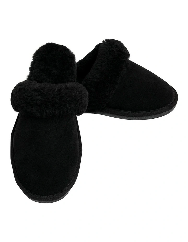 Sheepskin Wool Scuffs Slip On Winter Ugg Slippers in Black image 1