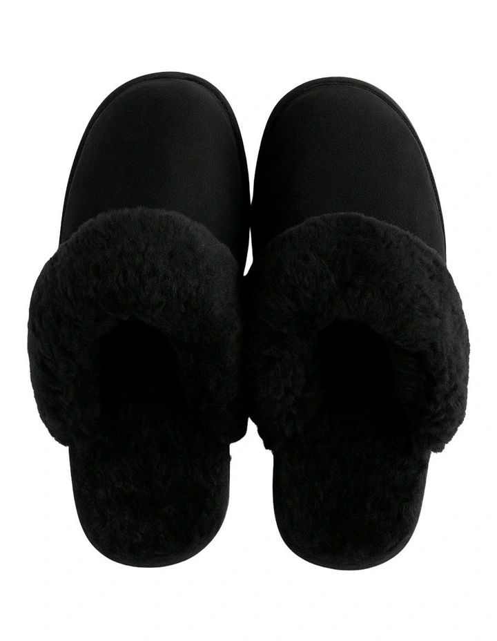 Sheepskin Wool Scuffs Slip On Winter Ugg Slippers in Black image 2