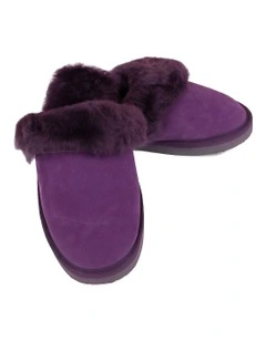 Sheepskin Wool Scuffs Slip On Winter Ugg Slippers in Purple