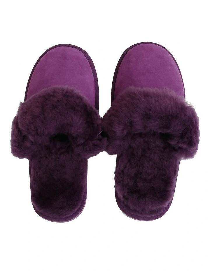 Sheepskin Wool Scuffs Slip On Winter Ugg Slippers in Purple image 2