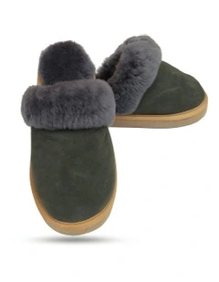 Sheepskin Wool Scuffs Slip On Winter Ugg Slippers in Grey
