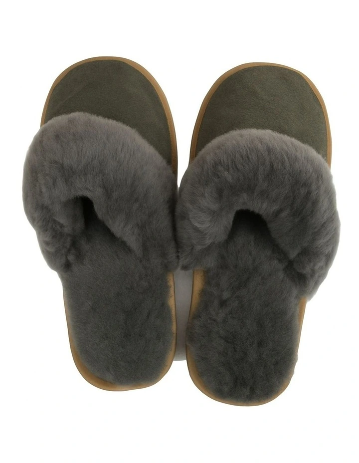 Sheepskin Wool Scuffs Slip On Winter Ugg Slippers in Grey image 2