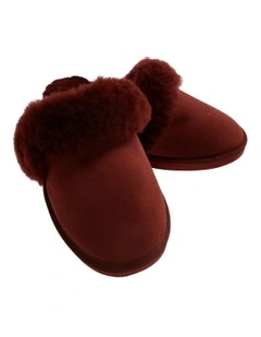 Sheepskin Wool Slip On Winter Ugg Slippers in Burgundy/Red