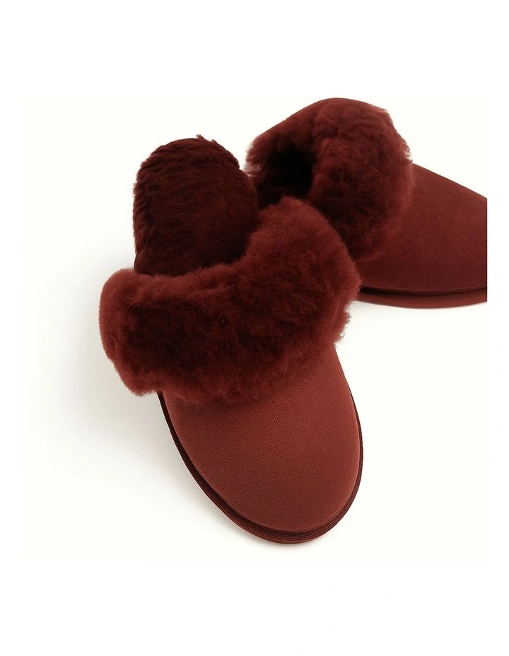Sheepskin Wool Slip On Winter Ugg Slippers in Burgundy/Red image 2