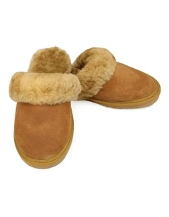 Sheepskin Wool Scuffs Slip On Winter Ugg Slippers in Chestnut