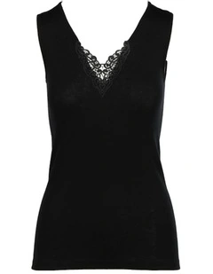Sleeveless Thermal Poly Cotton Tank Top in Black