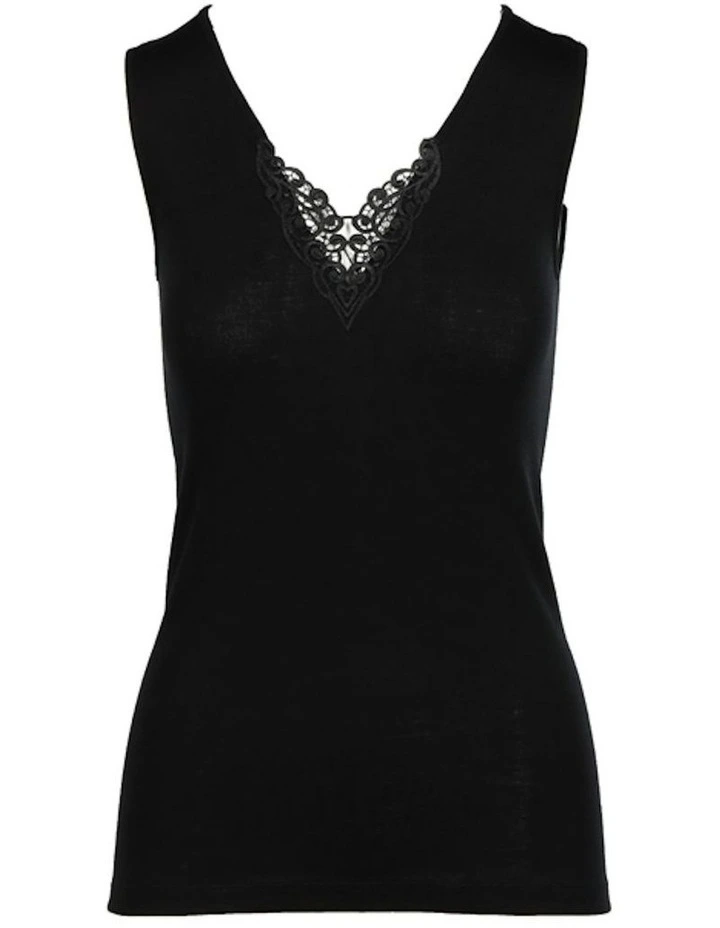 Sleeveless Thermal Poly Cotton Tank Top in Black image 1