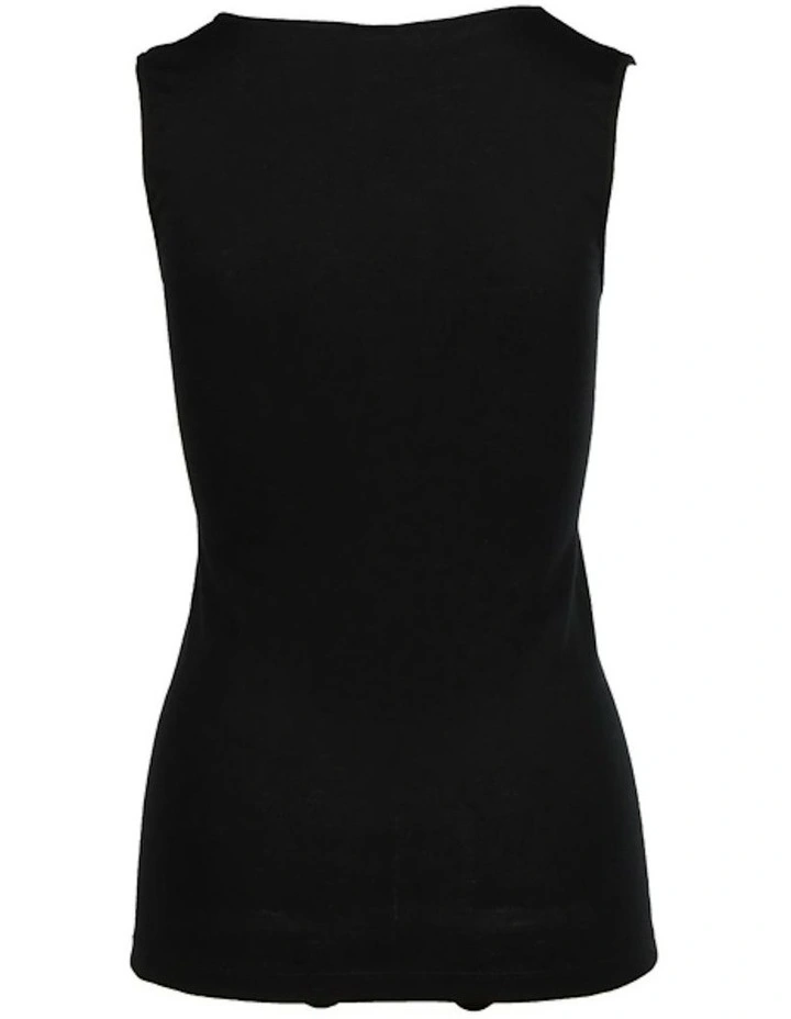 Sleeveless Thermal Poly Cotton Tank Top in Black image 2