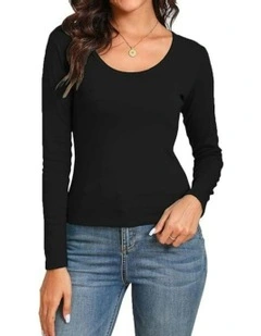 Thermal Cotton Long Sleeve Spencer Tops in Black