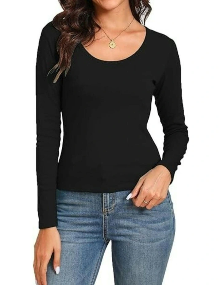 Thermal Cotton Long Sleeve Spencer Tops in Black image 1
