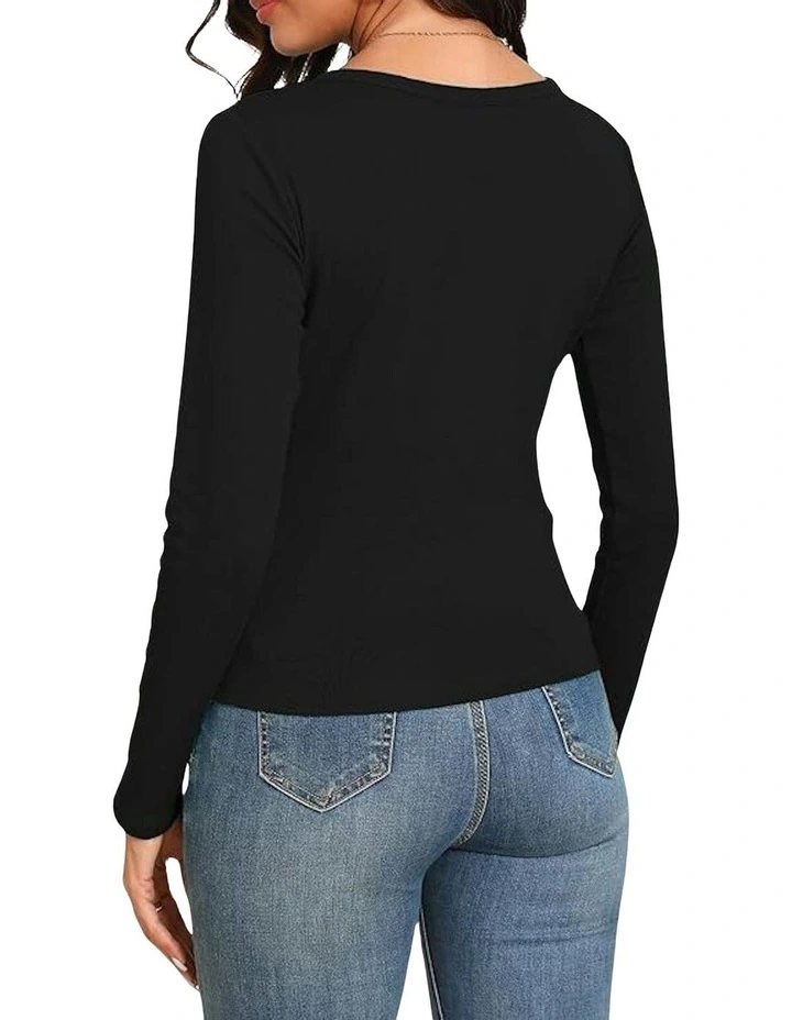 Thermal Cotton Long Sleeve Spencer Tops in Black image 2
