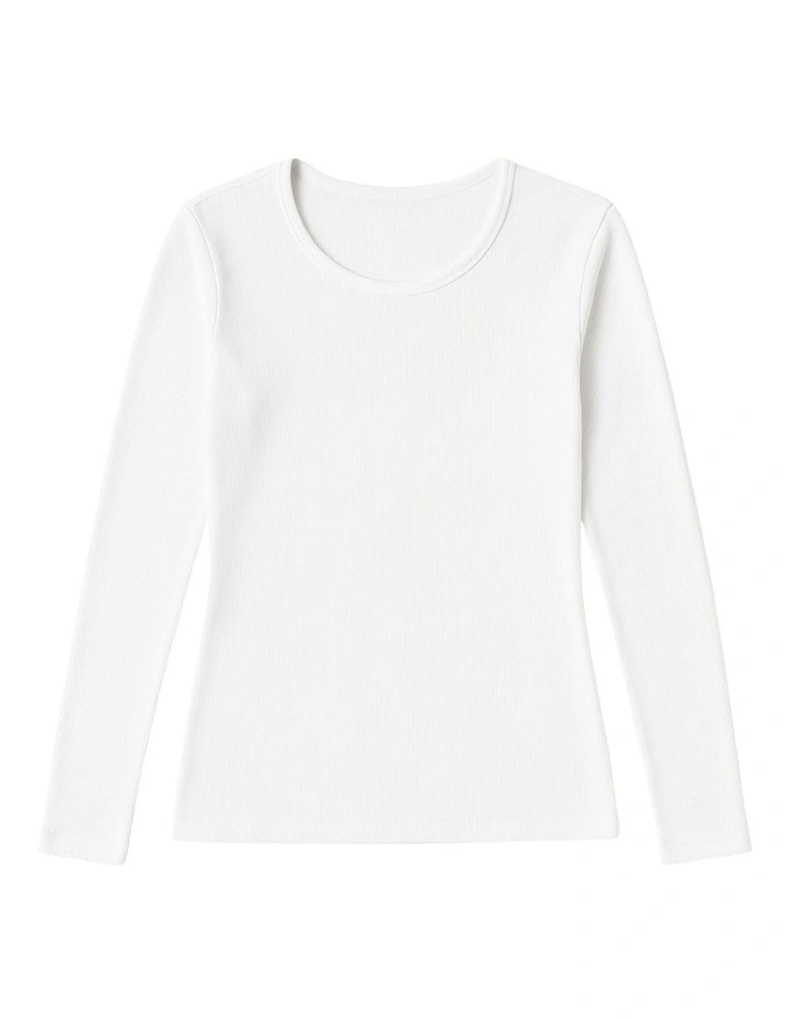 Thermal Cotton Crew Neck Long Sleeve Top in Beige image 2