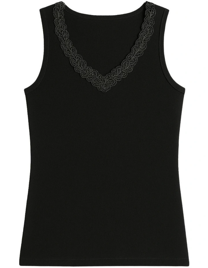 Thermal Cotton Singlet Sleeveless Motif Top in Black image 2