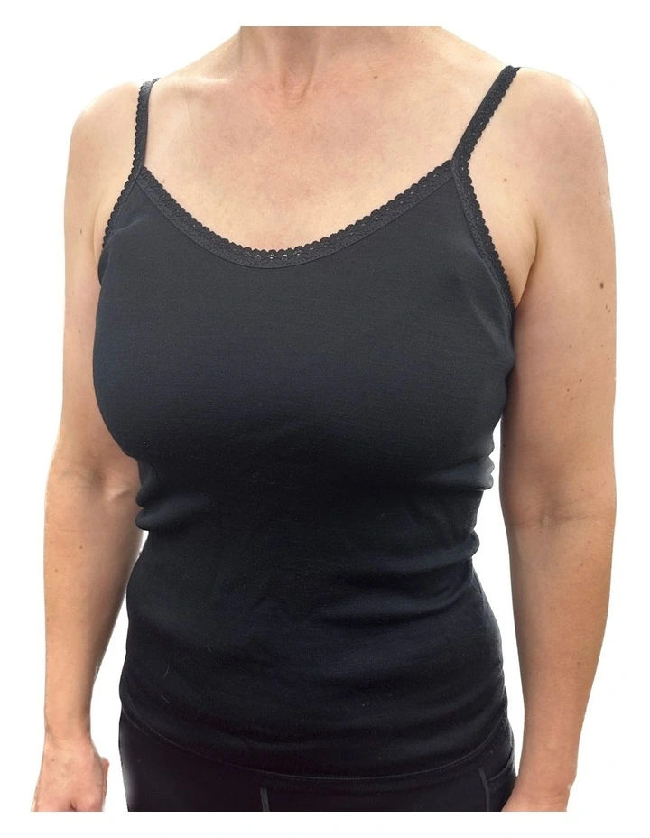 Pure Wool Camisole Thermal Singlet in Black image 1