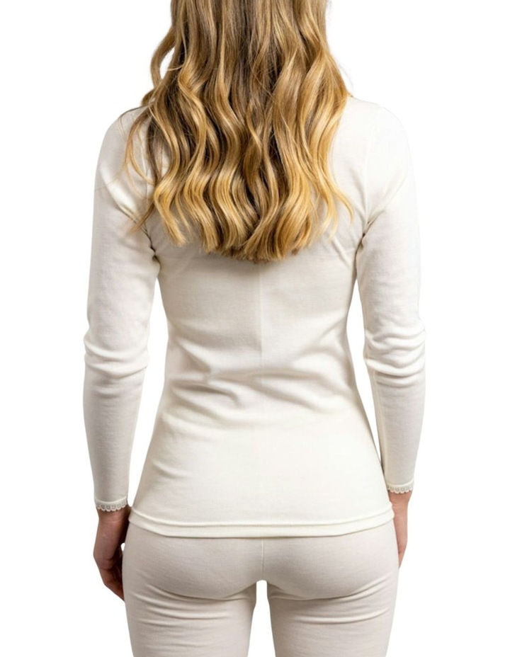 Thermal Wool Blend Motif Lace Long Sleeve Top in Beige image 2