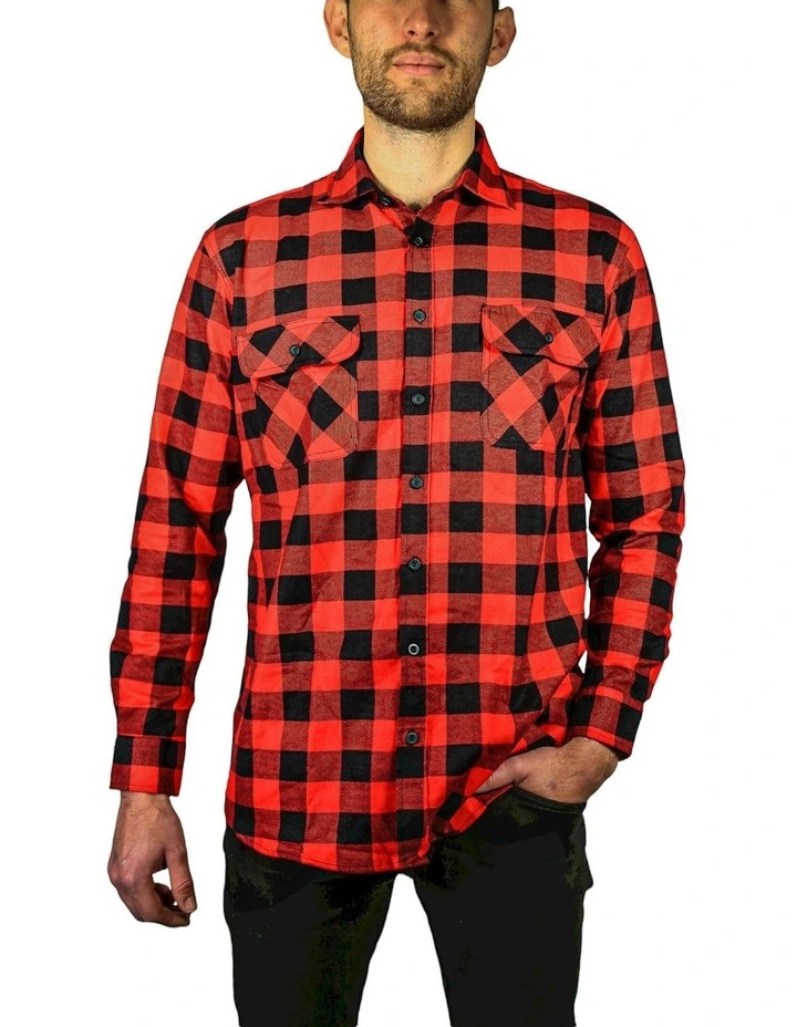 Quilted Flannelette Shirt Jacket in Red image 1