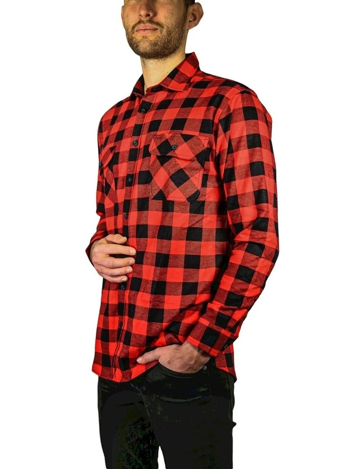 Quilted Flannelette Shirt Jacket in Red image 3