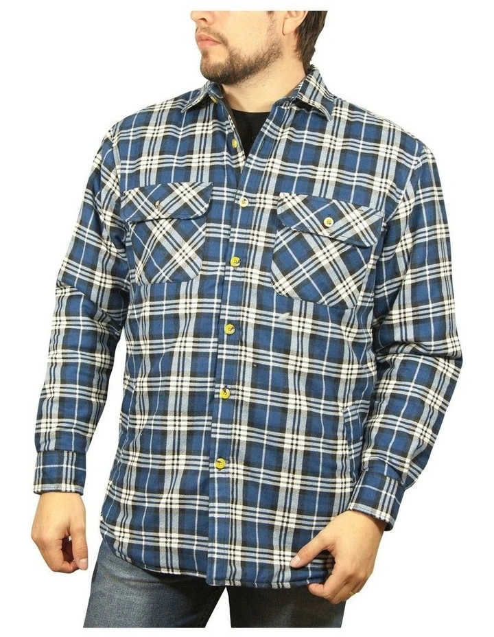 Quilted Flannelette Shirt Jacket in Blue image 1