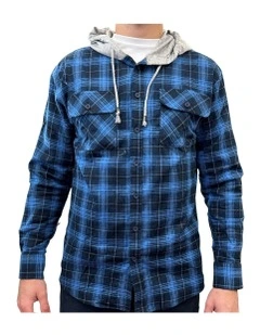 Flannelette Shirt with Jersey Hood in Blue
