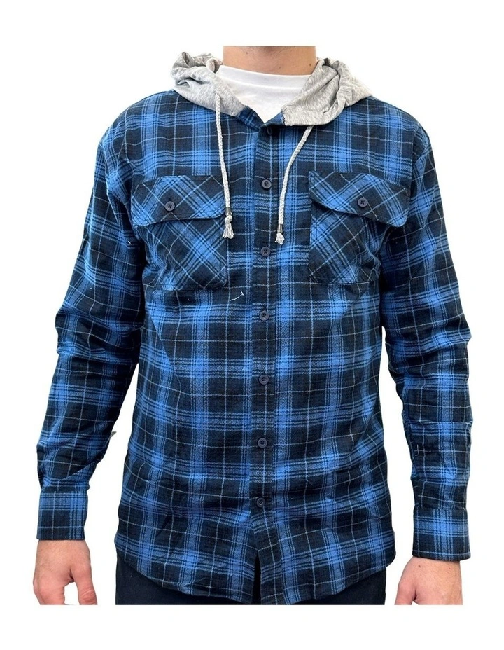 Flannelette Shirt with Jersey Hood in Blue image 1