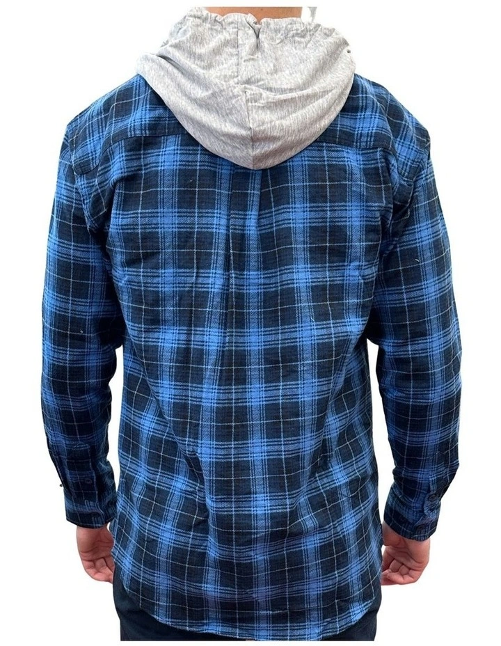 Flannelette Shirt with Jersey Hood in Blue image 2