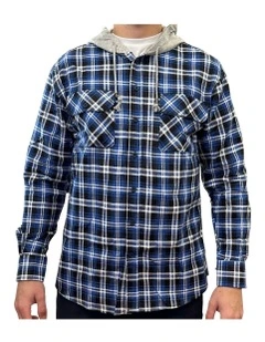 Flannelette Shirt With Jersey Hood in Denim