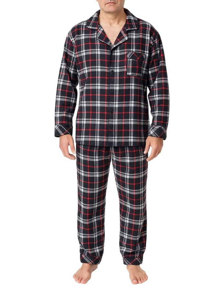 Mens 100% Cotton Plus Size Flannelette Pyjama Set in Red Check image 1
