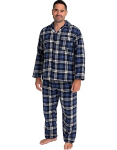 Mens 100% Cotton Plus Size Flannelette Pyjama Set in Blue Check