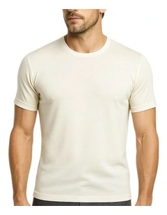 Crew Neck Short Sleeve Thermal T-shirt in Beige