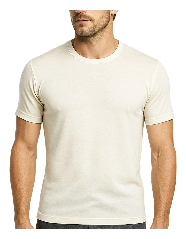 Crew Neck Short Sleeve Thermal T-shirt in Beige image 1