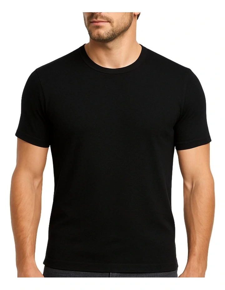 Crew Neck Short Sleeve Thermal T-shirt in Black image 1