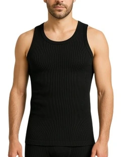 Thermal Cotton Sleeveless Singlet Top in Black