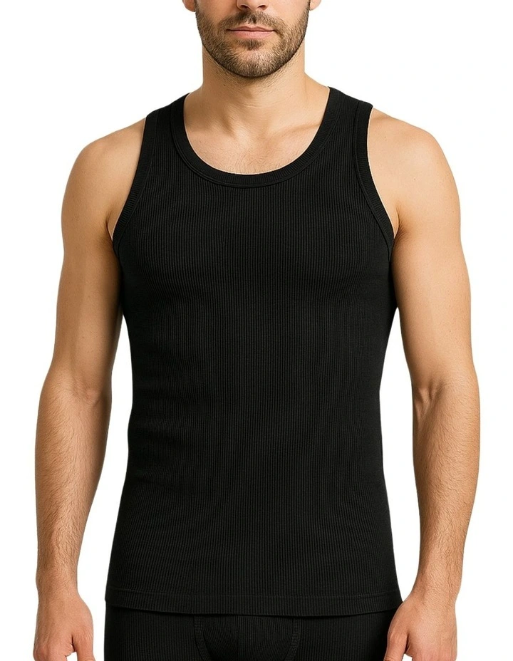 Thermal Cotton Sleeveless Singlet Top in Black image 1
