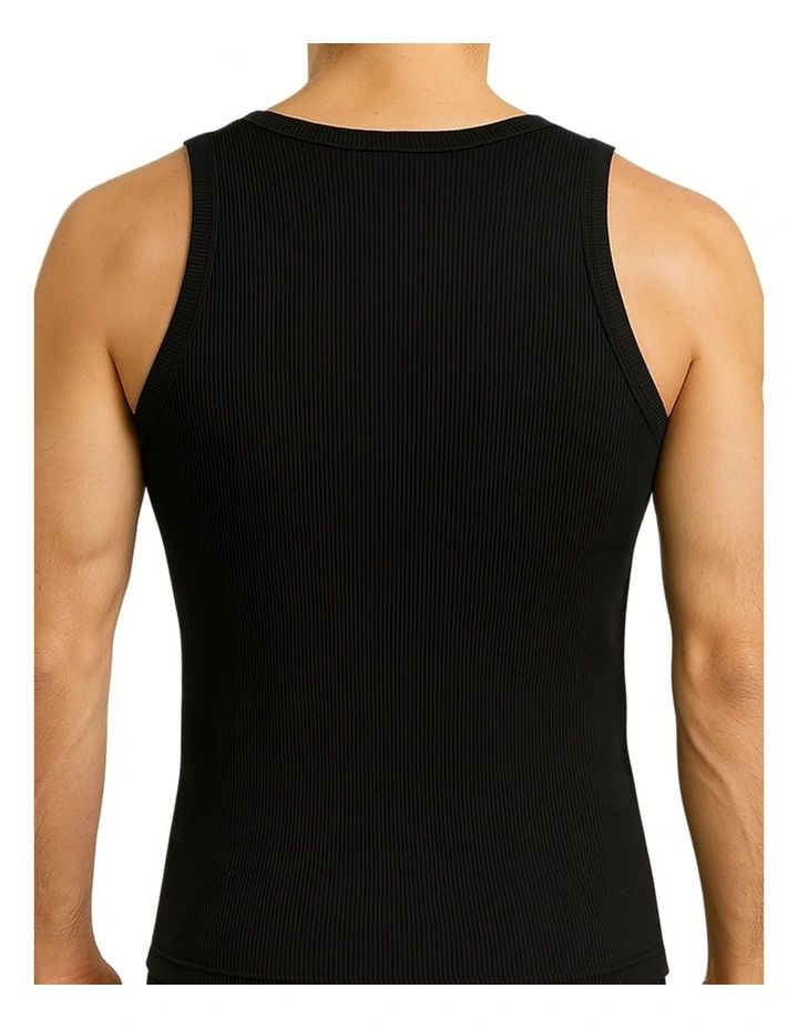 Thermal Cotton Sleeveless Singlet Top in Black image 2
