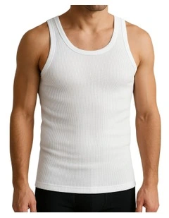 Thermal Cotton Sleeveless Singlet Top in White