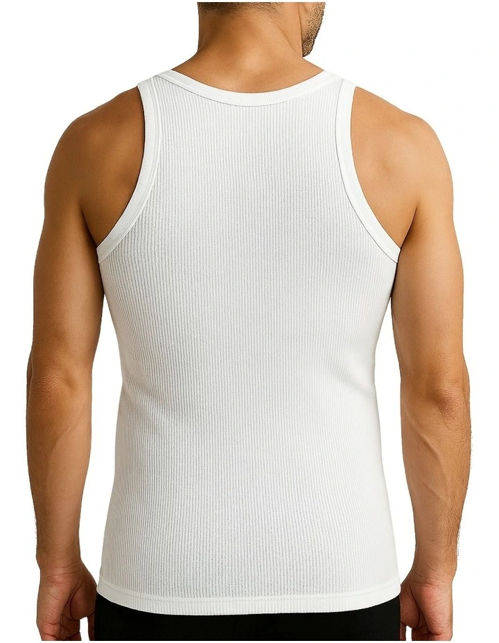 Thermal Cotton Sleeveless Singlet Top in White image 2