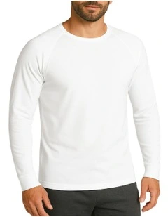Cotton Raglan Long Sleeve Thermal Top in White
