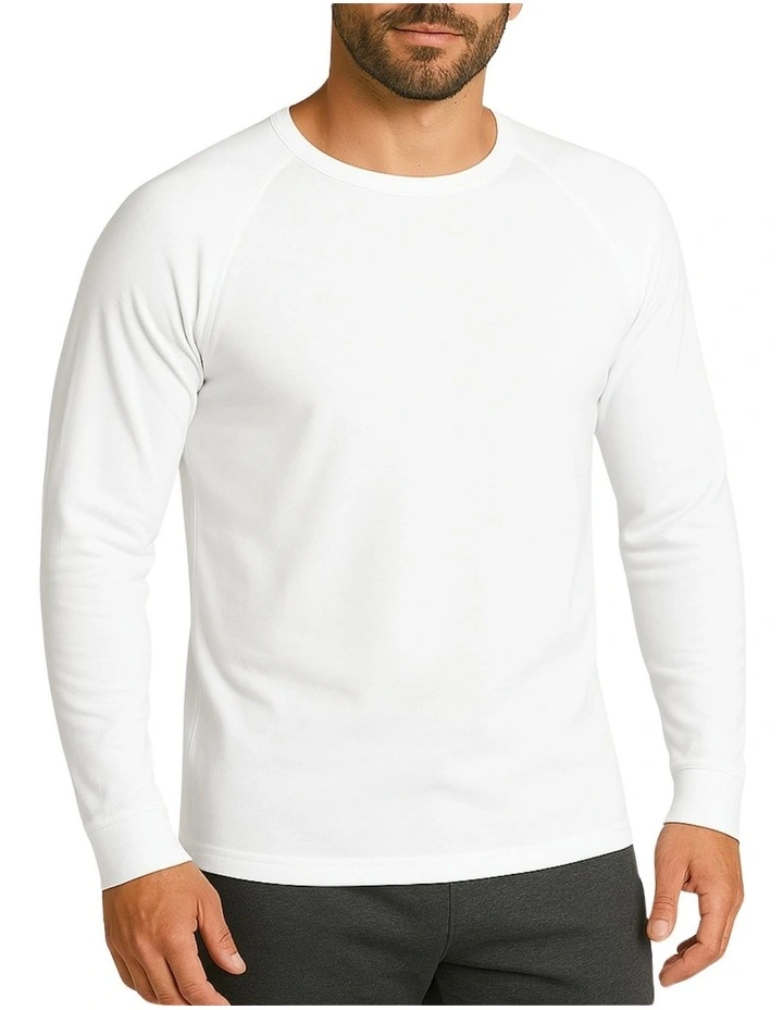 Cotton Raglan Long Sleeve Thermal Top in White image 1