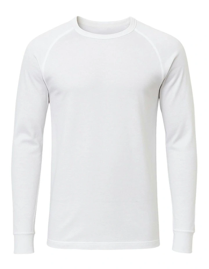 Cotton Raglan Long Sleeve Thermal Top in White image 2