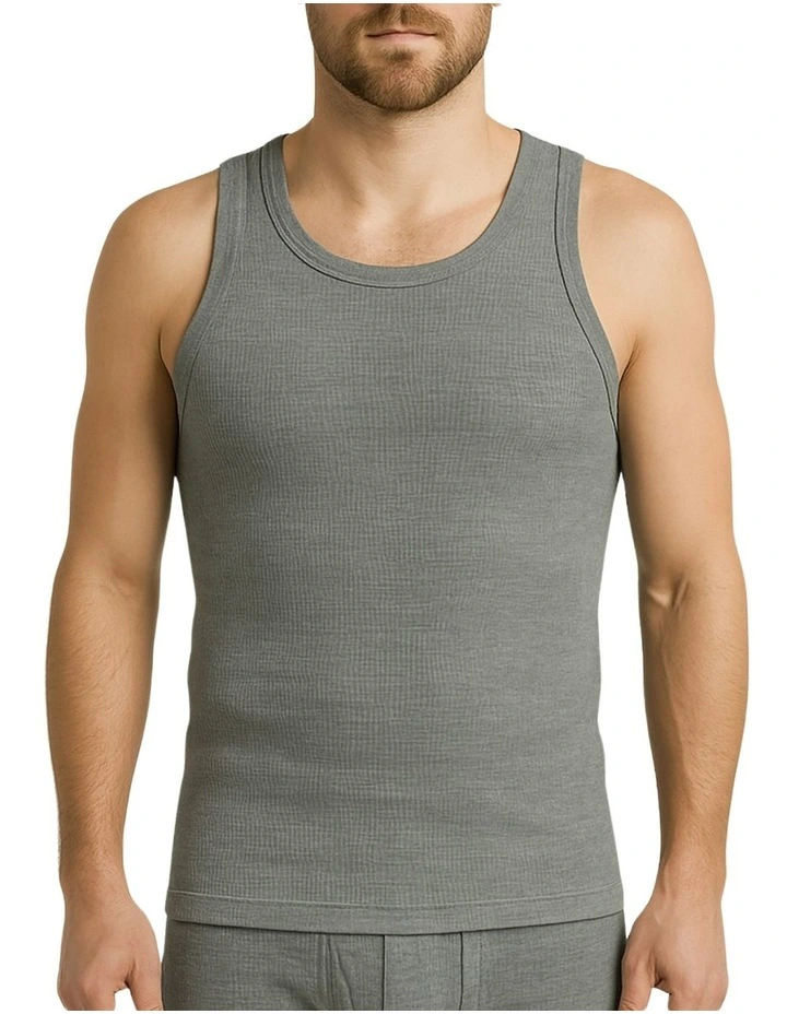 Thermal Cotton Sleeveless Singlet Top in Grey image 1