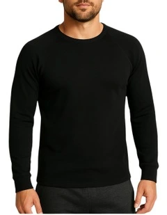 Cotton Raglan Long Sleeve Thermal Top in Black
